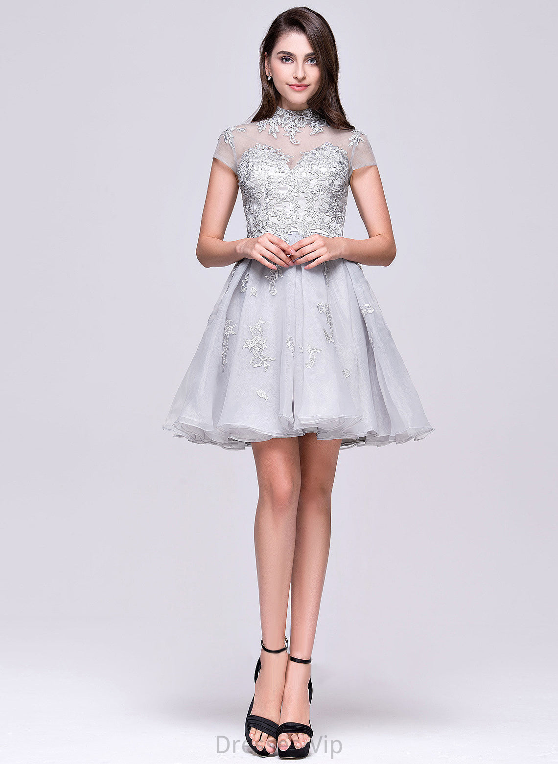 High Appliques Neck Homecoming Dresses Dress With Organza Tulle A-Line Lace Homecoming Short/Mini Rachel Lace