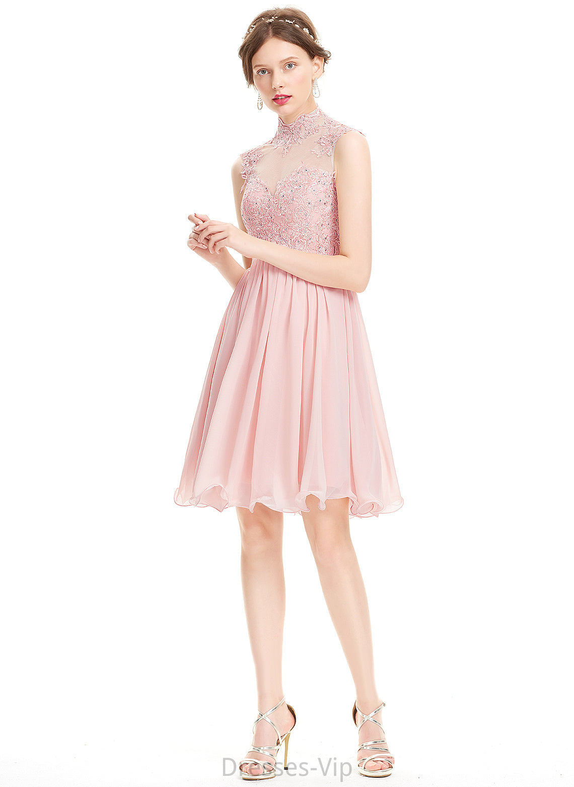 Dress Homecoming Dresses Chiffon High A-Line Knee-Length With Lace Emilie Neck Beading Homecoming