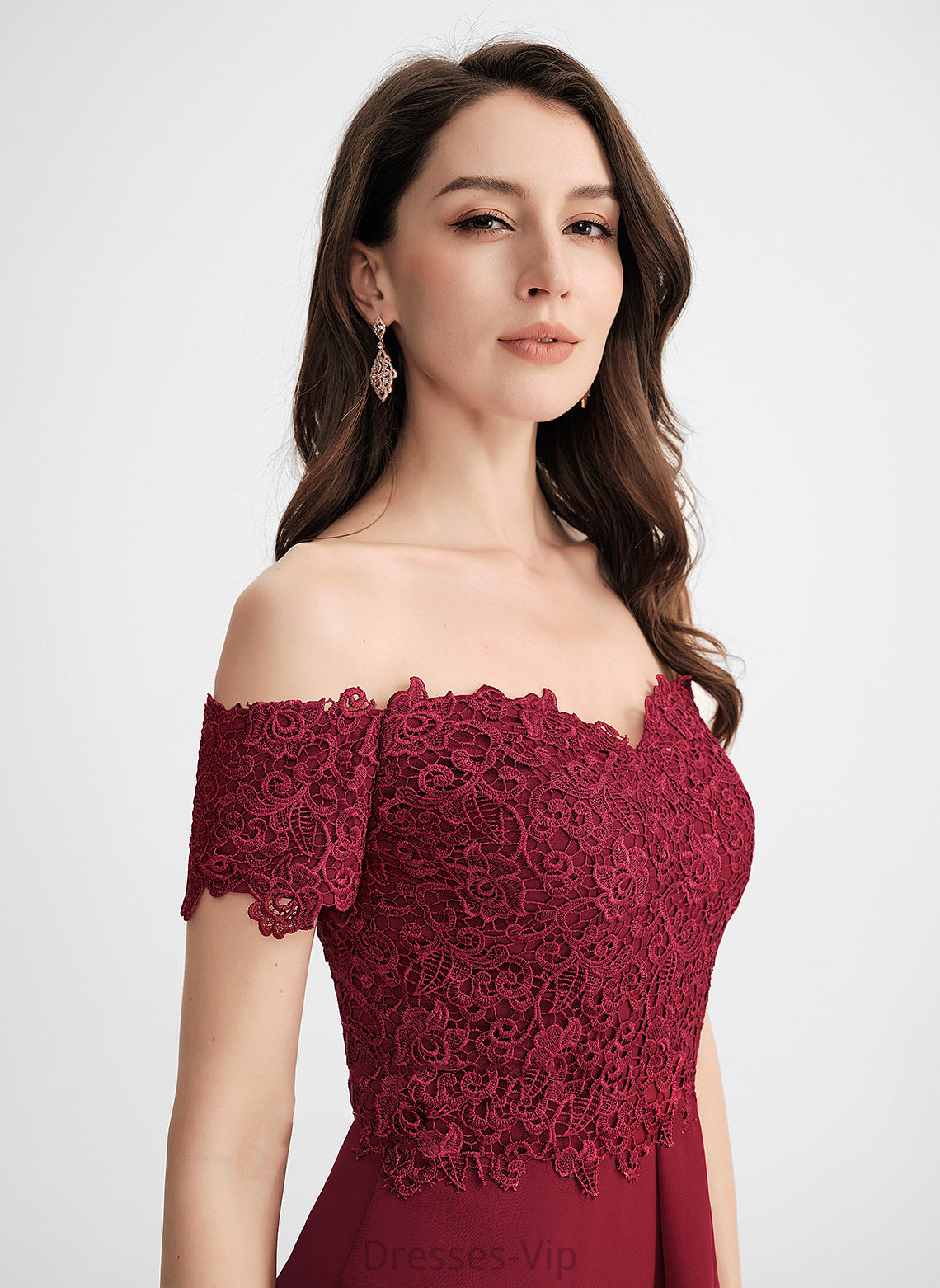 Lace Dylan Cocktail Chiffon Cocktail Dresses Tea-Length Dress Off-the-Shoulder Sheath/Column