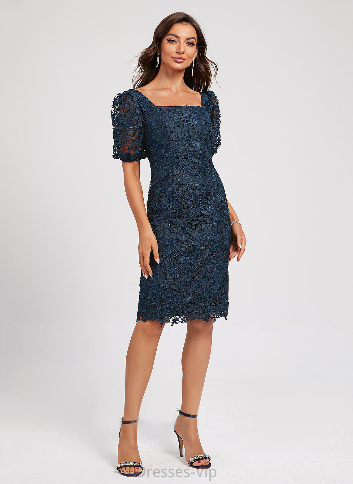 Dress Knee-Length Sheath/Column Lace Cocktail Dresses Karlee Neckline With Square Cocktail Lace