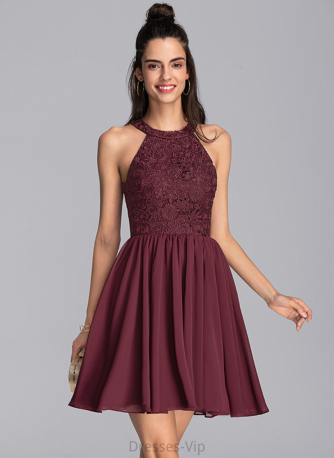 Cocktail Cocktail Dresses Lace With Short/Mini Chiffon A-Line Neck Lace Giana Dress Scoop