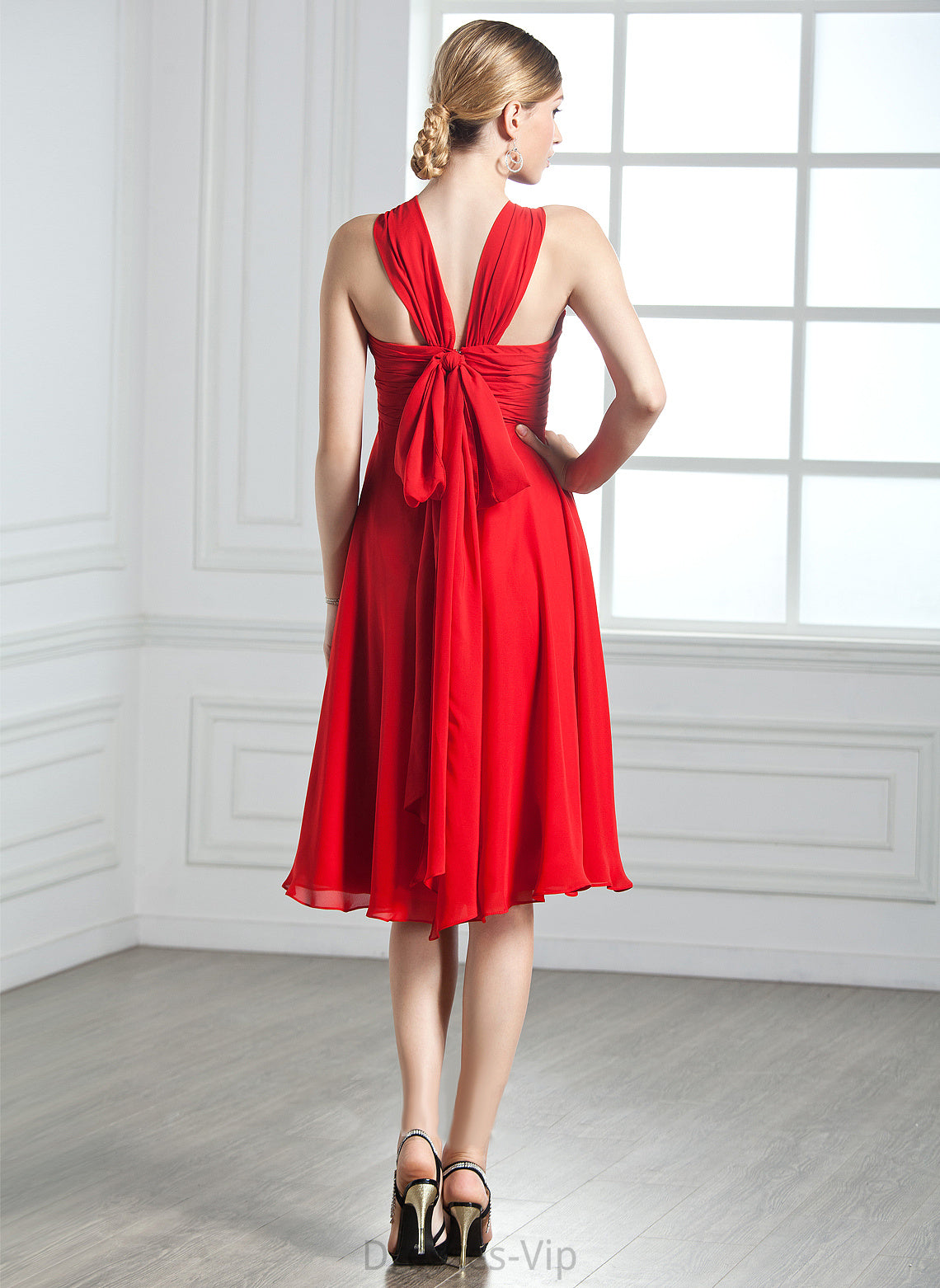 Empire Ruffle Chiffon V-neck Bow(s) Cocktail Dresses Gabriela Dress Cocktail Knee-Length With