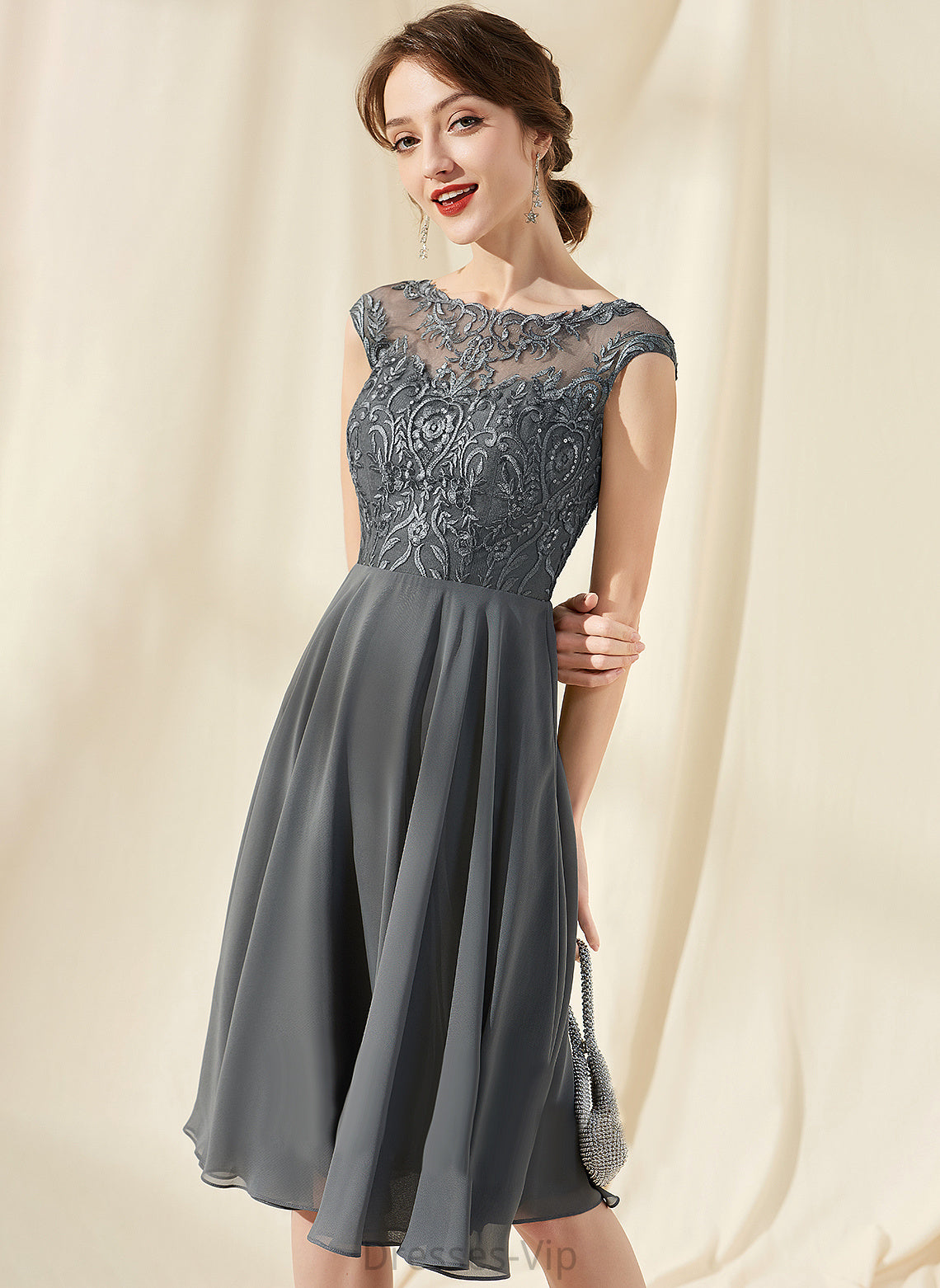 Lace Sequins Chiffon Neck Knee-Length Cocktail Dresses With Scoop Cocktail Dress Scarlett A-Line