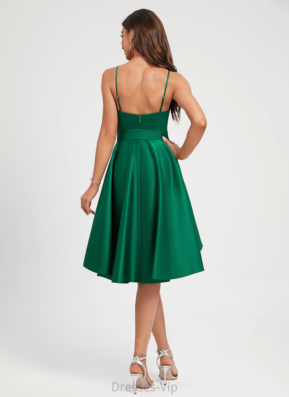 Cocktail Dresses Rachel Neckline Satin Square Ruffle A-Line Knee-Length With Cocktail Dress Bow(s)