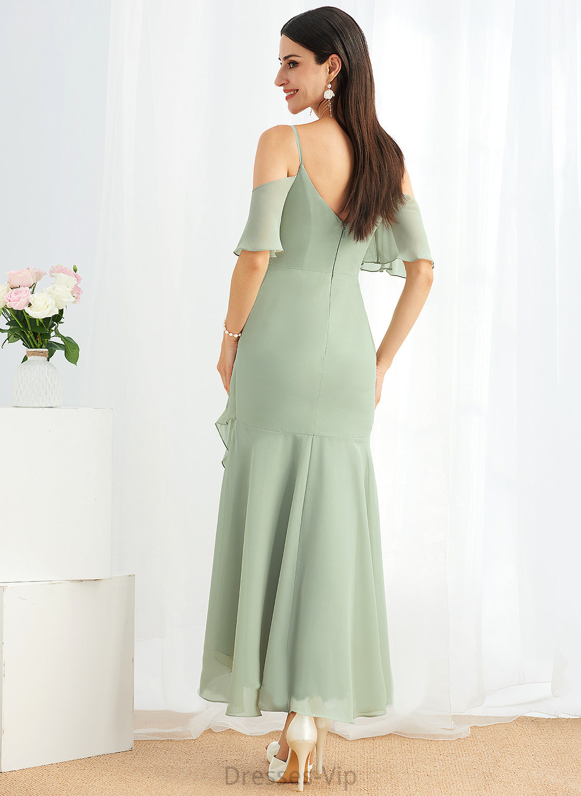 Cocktail Dresses With Trumpet/Mermaid Cocktail Ruffle Dress Shea V-neck Chiffon Asymmetrical