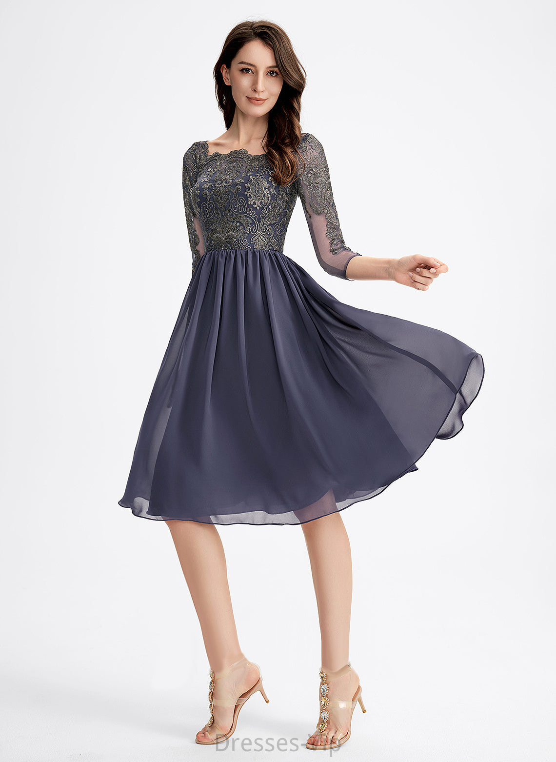 Square Knee-Length Kendra Lace Dress With Chiffon Lace Cocktail Dresses A-Line Cocktail Neckline