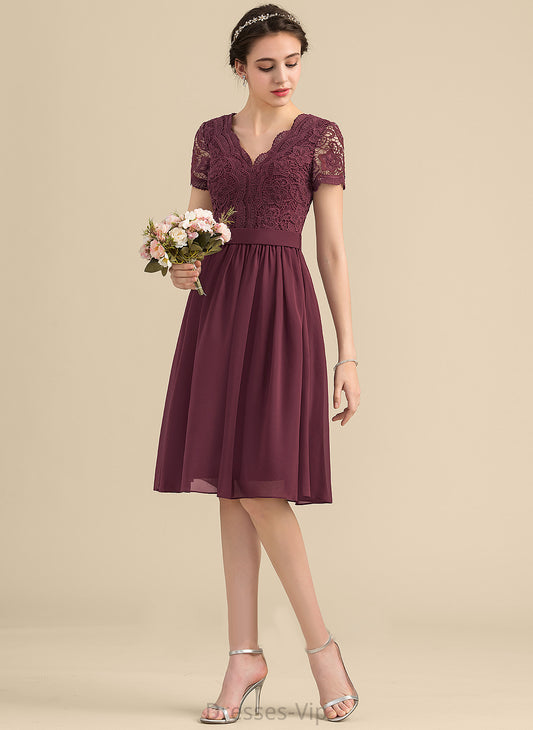 A-Line Lace Cocktail With Dress Knee-Length Cocktail Dresses Chiffon Lace V-neck Kayleigh