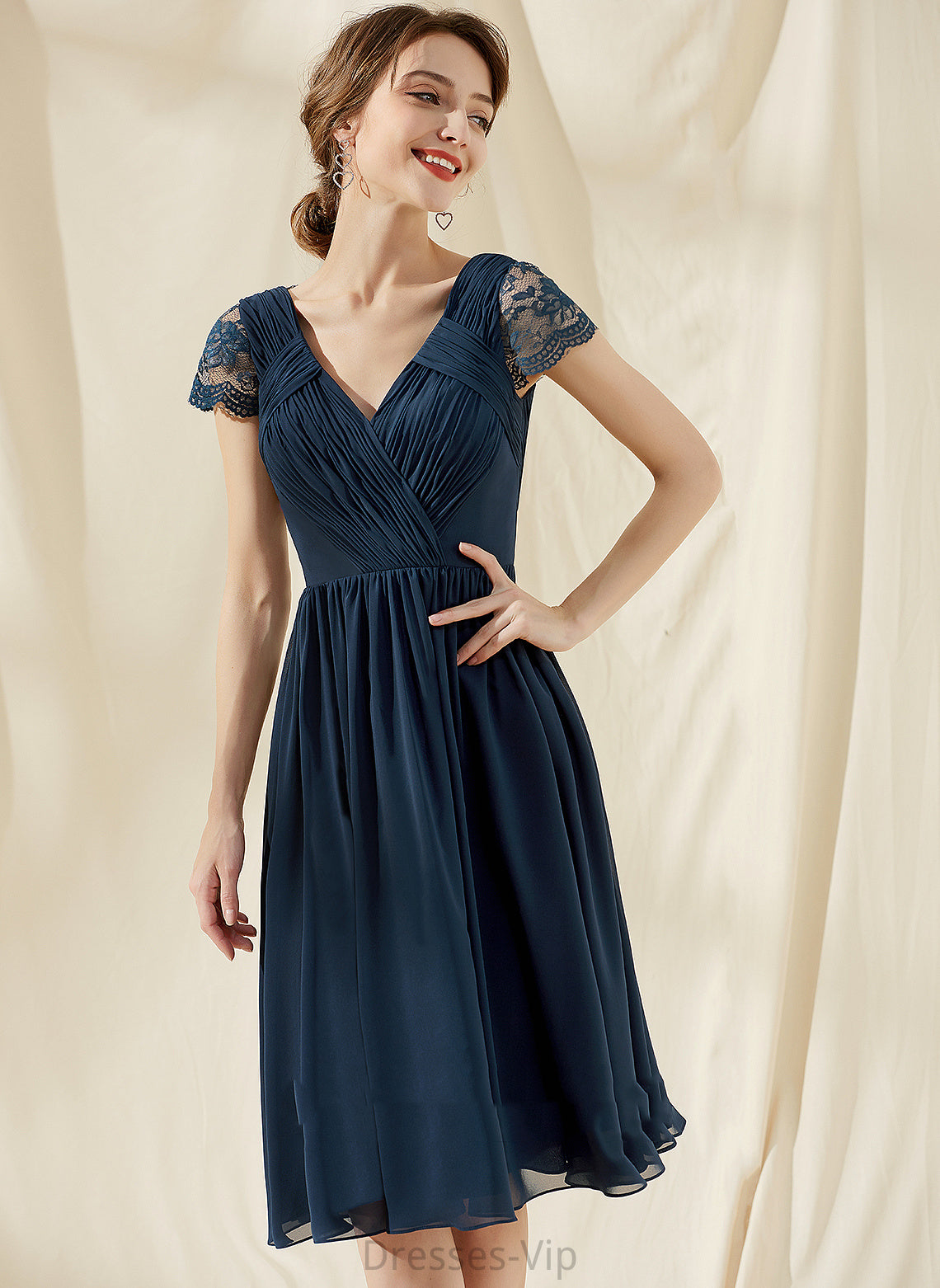 Chiffon With Homecoming Dresses A-Line Ruffle Lace Homecoming Mackenzie Dress Knee-Length V-neck