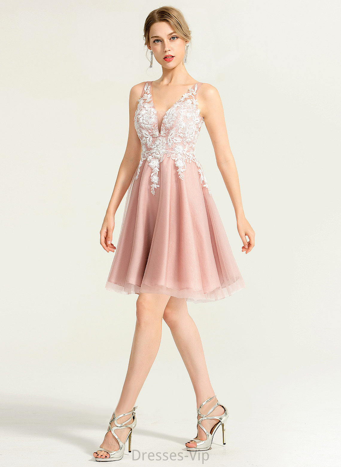 Cocktail Dresses Dress Short/Mini V-neck Tulle A-Line Lace Yasmin Cocktail