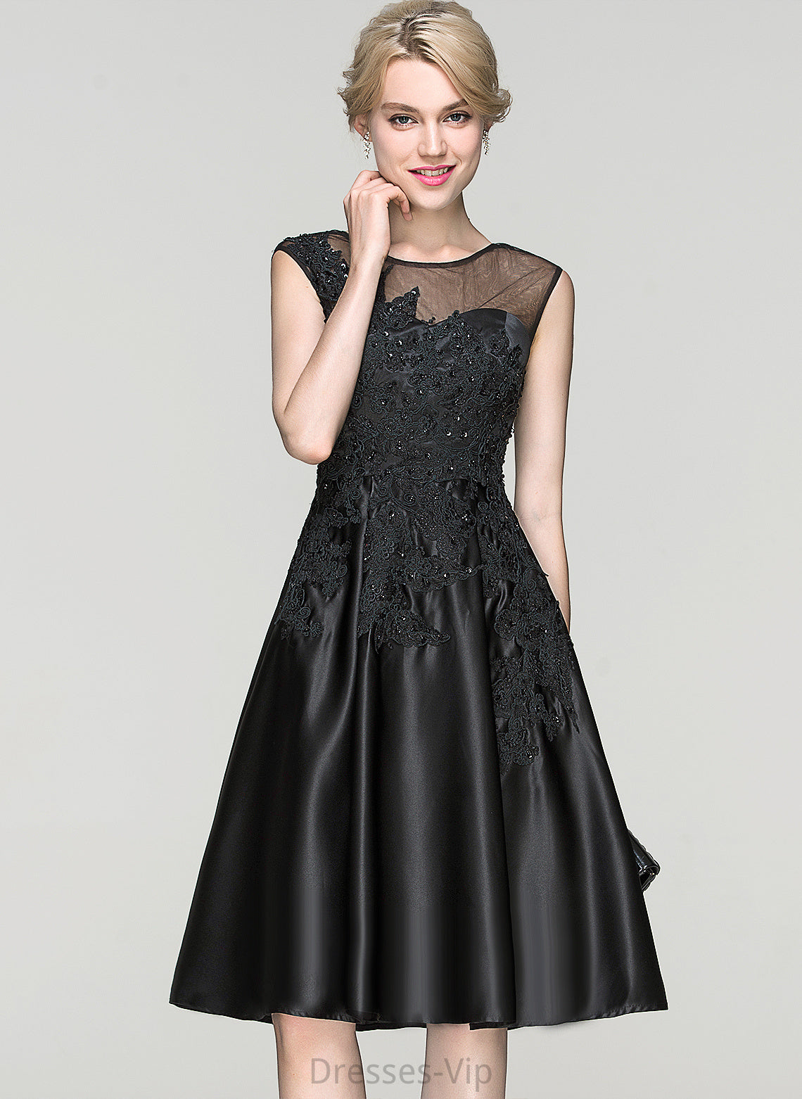 Cocktail Dresses Tulle Neck Dress A-Line Beading Cocktail Rosie Knee-Length Satin Scoop Sequins Lace With