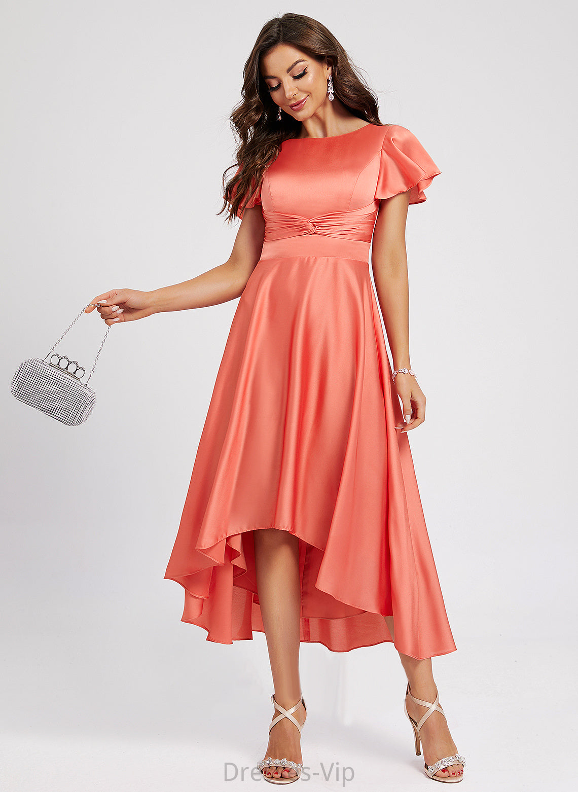 With Scoop Polyester Pleated Asymmetrical Cocktail Cocktail Dresses A-Line Janessa Dress Neck