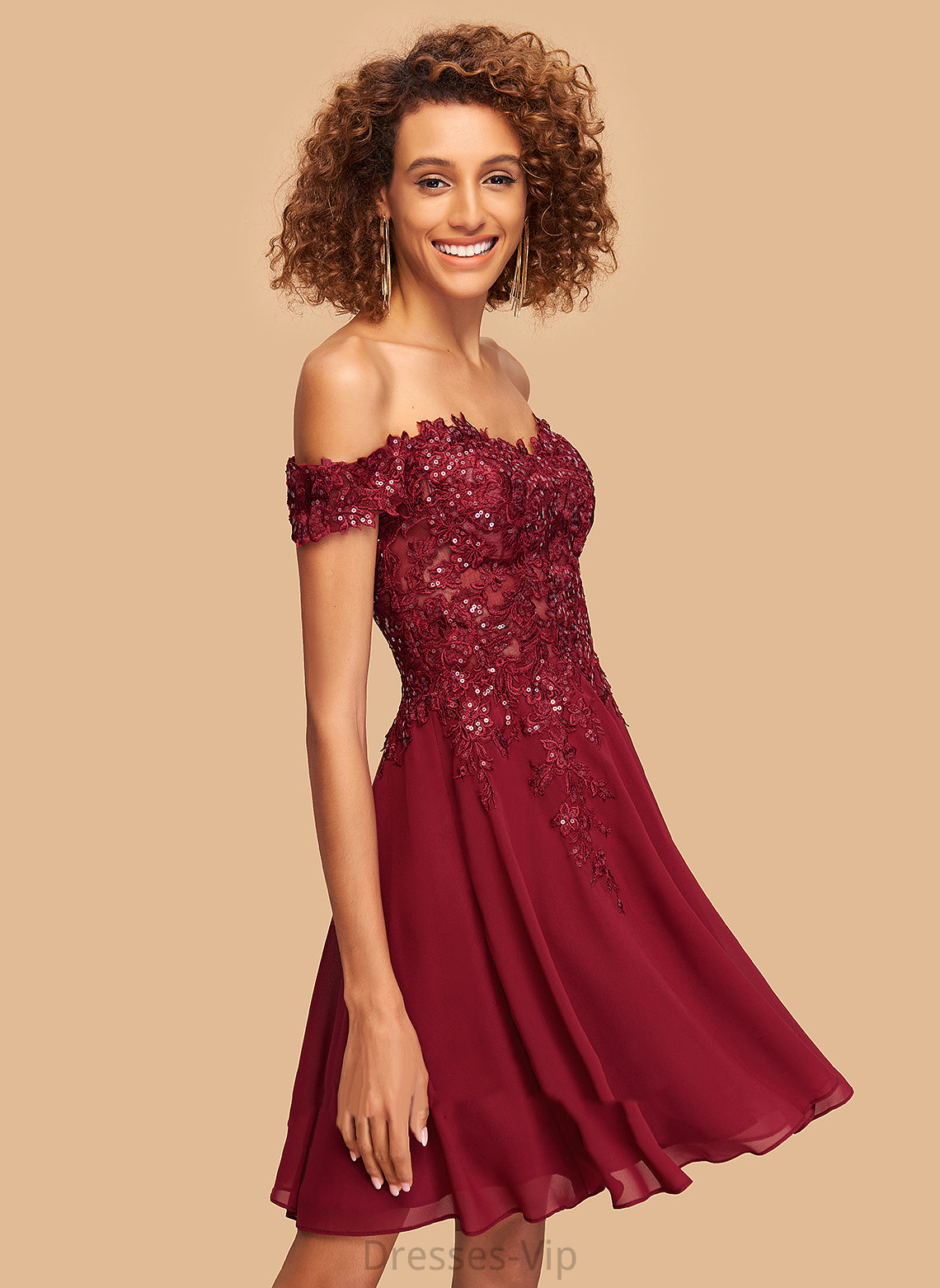 Josephine Homecoming Dresses Short/Mini Sequins Lace Chiffon Homecoming With Dress Off-the-Shoulder A-Line