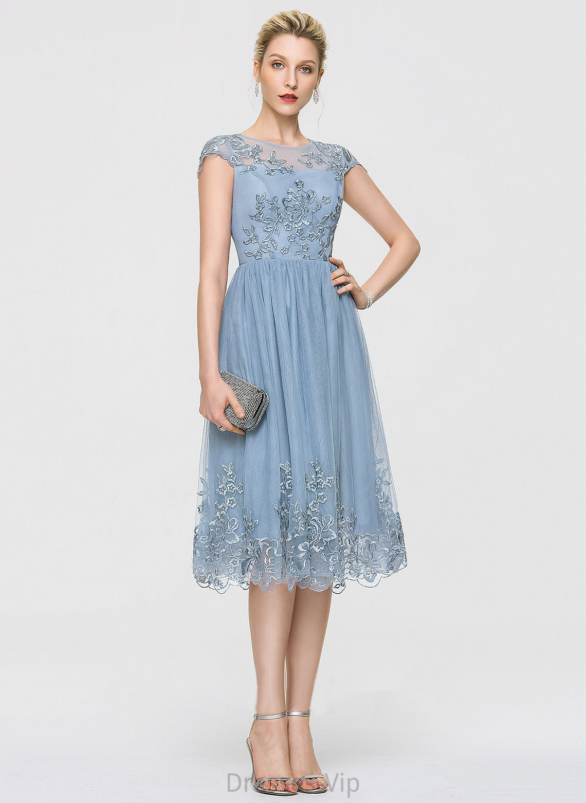 A-Line Homecoming Scoop With Dress Tulle Homecoming Dresses Eliza Sequins Lace Neck Knee-Length