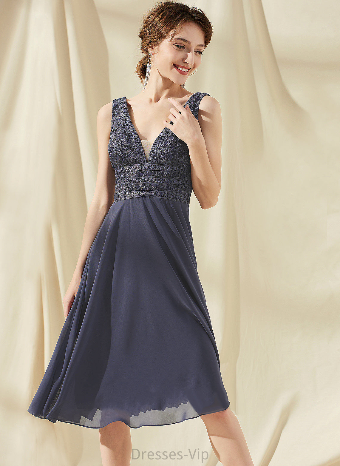 Lace Homecoming Dresses Dress V-neck Jemima A-Line Knee-Length Chiffon Homecoming