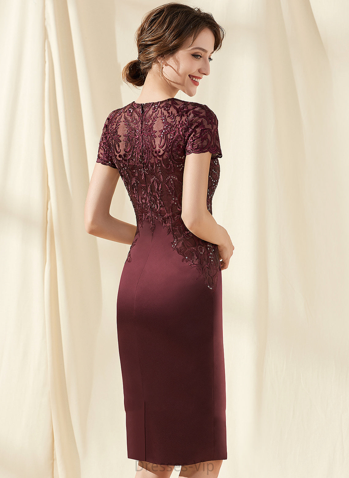 Cocktail Lace Gladys Sequins Dress Satin Sheath/Column Neck With Cocktail Dresses Knee-Length Scoop