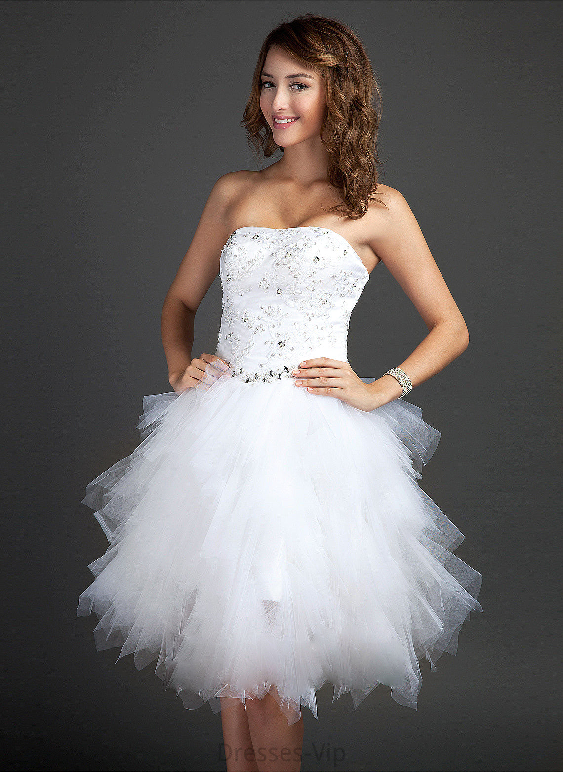 Cascading Knee-Length Homecoming Dresses Appliques Homecoming Lace With Kaylynn A-Line Tulle Sequins Ruffles Sweetheart Beading Dress