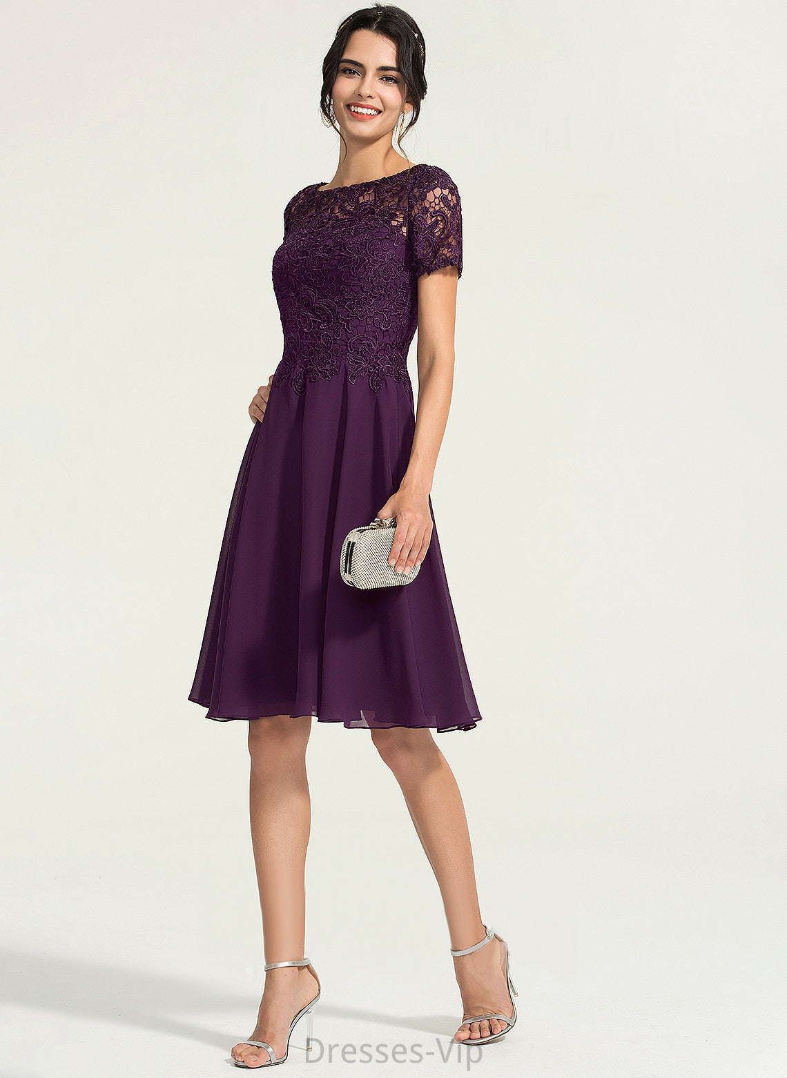 Dress Chiffon Lace Knee-Length Cocktail Cocktail Dresses Kinsley Neck Scoop A-Line