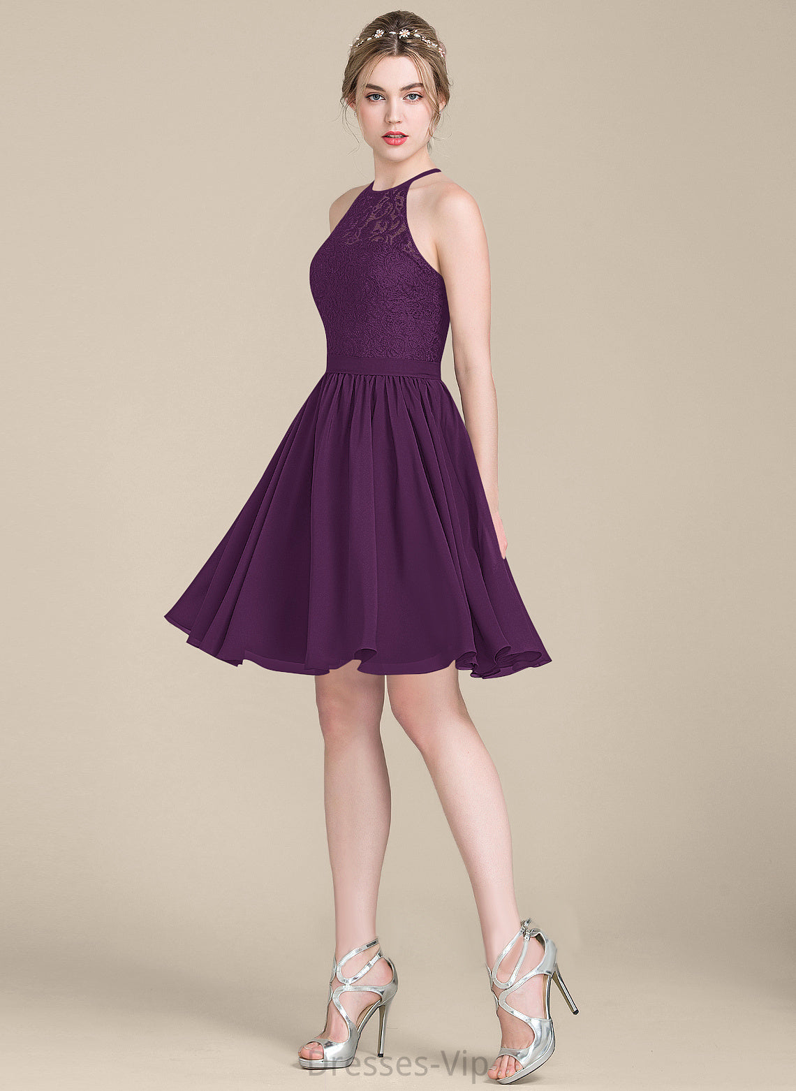 Lace Cocktail Dresses Cocktail Chiffon Knee-Length Alexandra Scoop A-Line Neck Dress