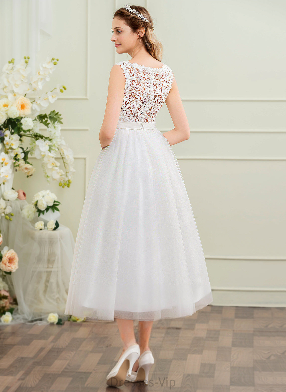 Beading Wedding Satin Lace Ball-Gown/Princess Dress Sequins Salome With Tea-Length Wedding Dresses Tulle