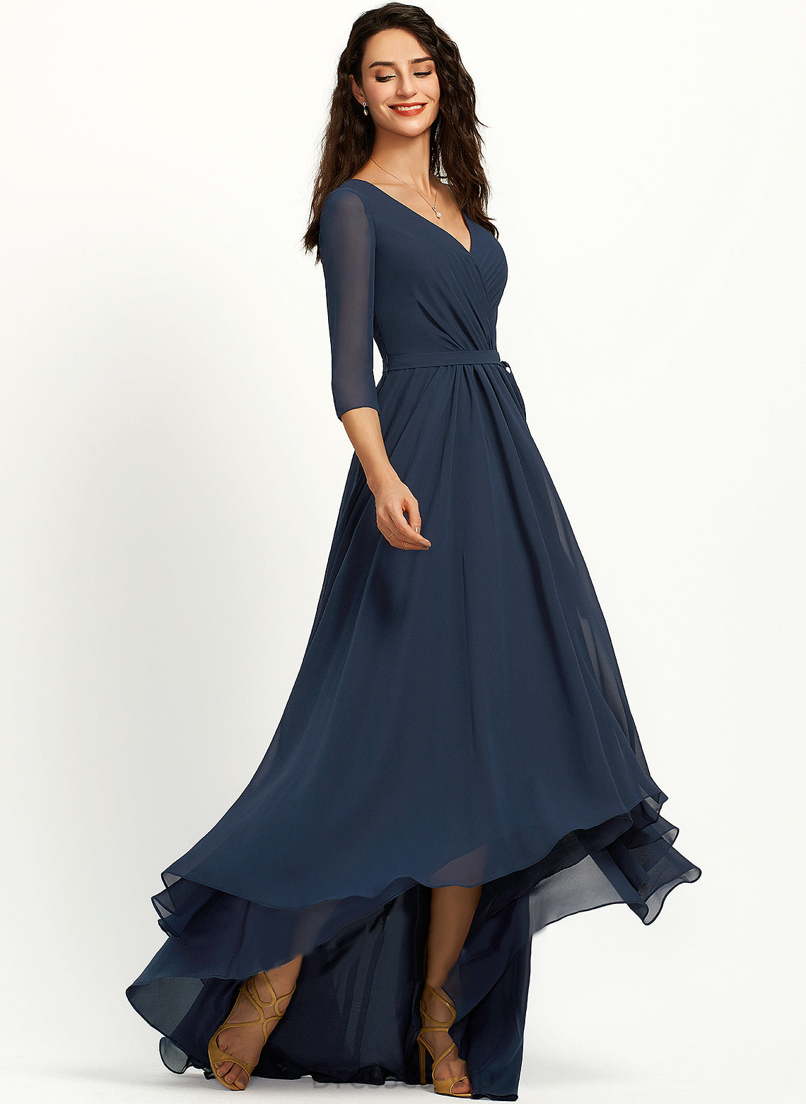 Cocktail V-neck Pleated Cocktail Dresses Asymmetrical A-Line Setlla Dress Chiffon With