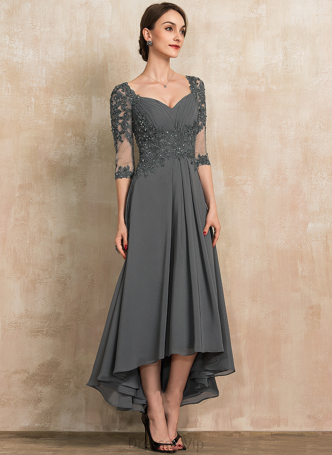 A-Line Cocktail Dresses Cocktail Sweetheart With Sequins Asymmetrical Dress Yazmin Lace Beading Chiffon