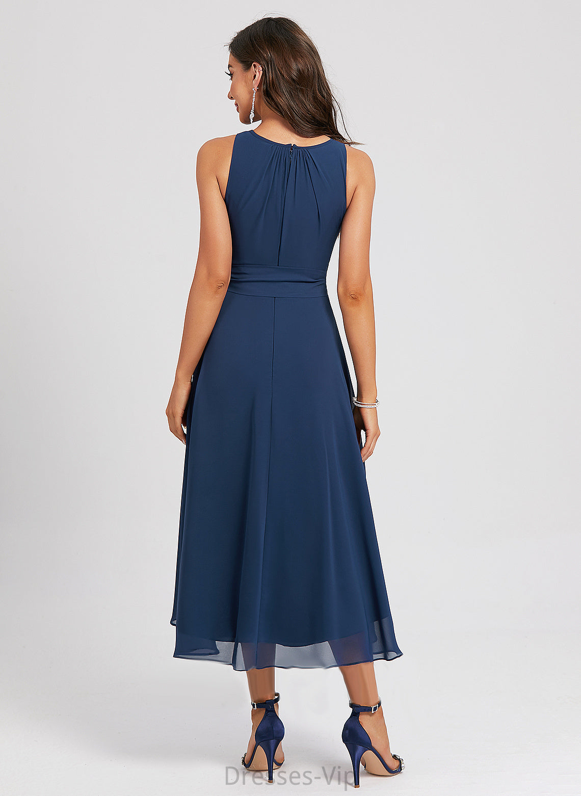 Frederica Cocktail With Dress Scoop Sash A-Line Asymmetrical Chiffon Neck Cocktail Dresses