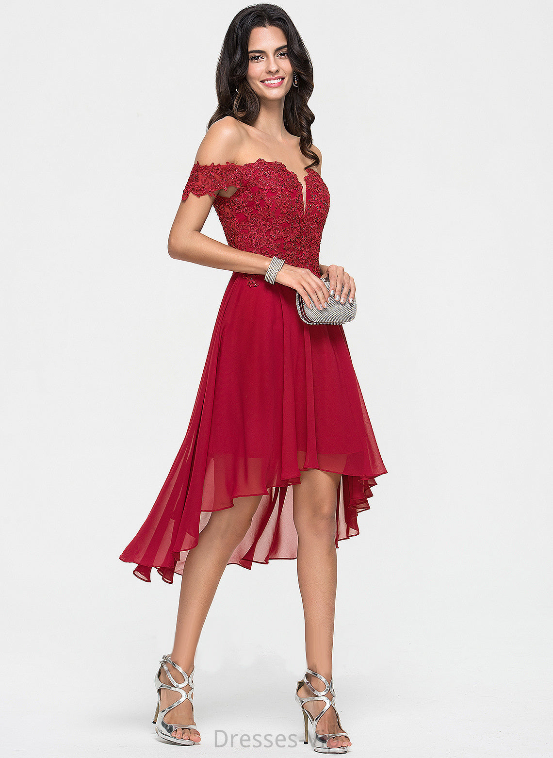 Asymmetrical Dress Alivia Chiffon Homecoming Dresses Lace Homecoming With Beading Off-the-Shoulder A-Line