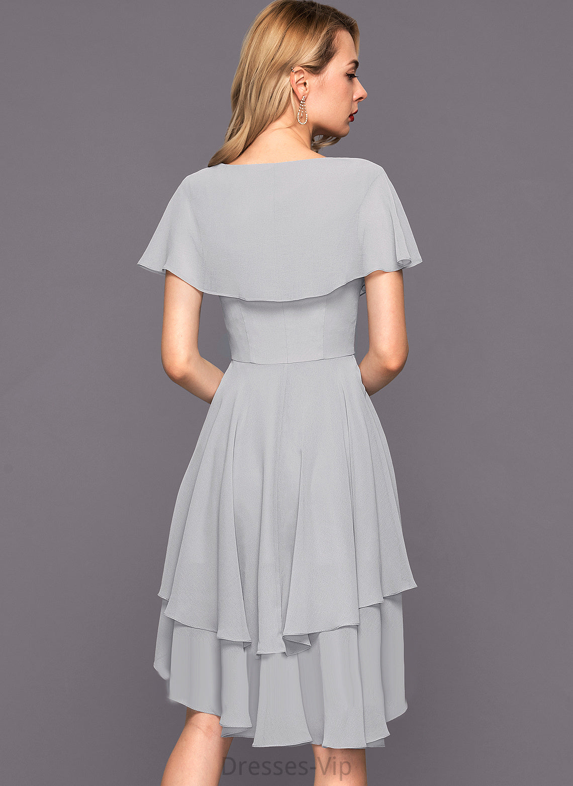 Chiffon Julie V-neck Ruffles With Cocktail Cocktail Dresses Asymmetrical Cascading Dress A-Line