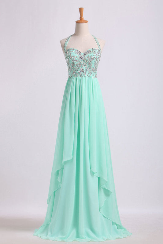 Prom Dresses Empire Waist Halter Floor Length Chiffon