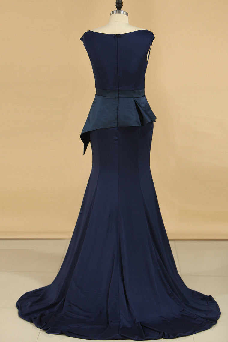 2024 New Arrival Scoop Mermaid Spandex Evening Dresses Sweep Train