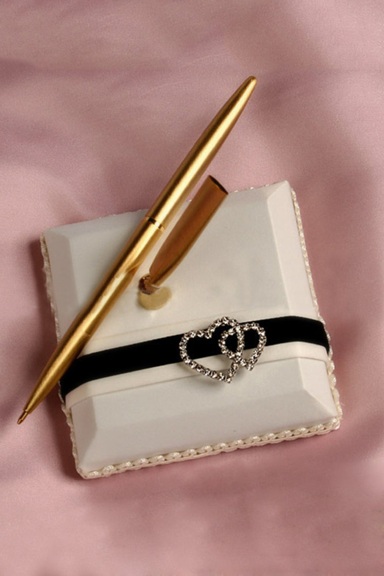 Double Hearts Rhinestones/Sash Guestbook & Pen Set