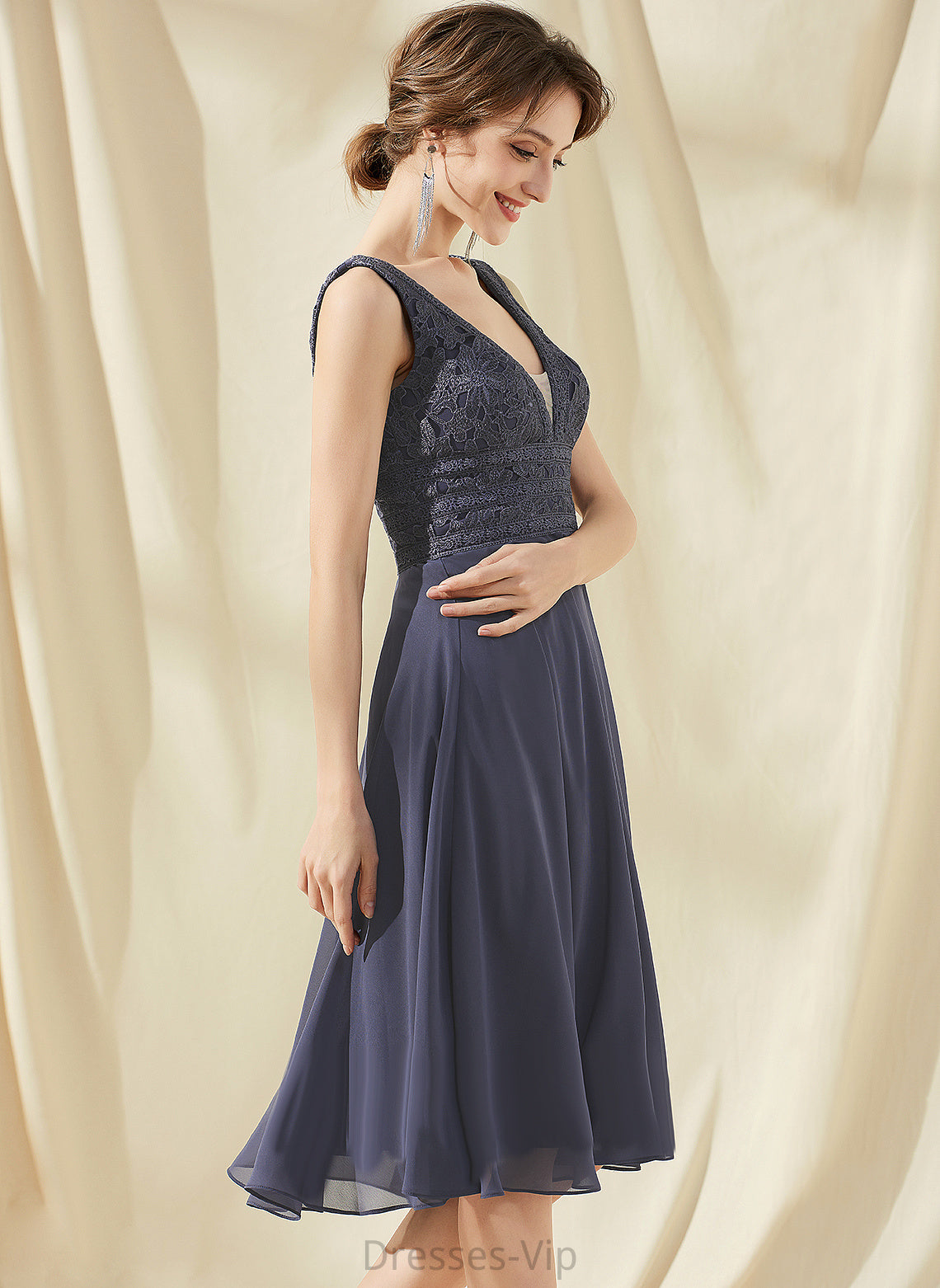 Lace Homecoming Dresses Dress V-neck Jemima A-Line Knee-Length Chiffon Homecoming