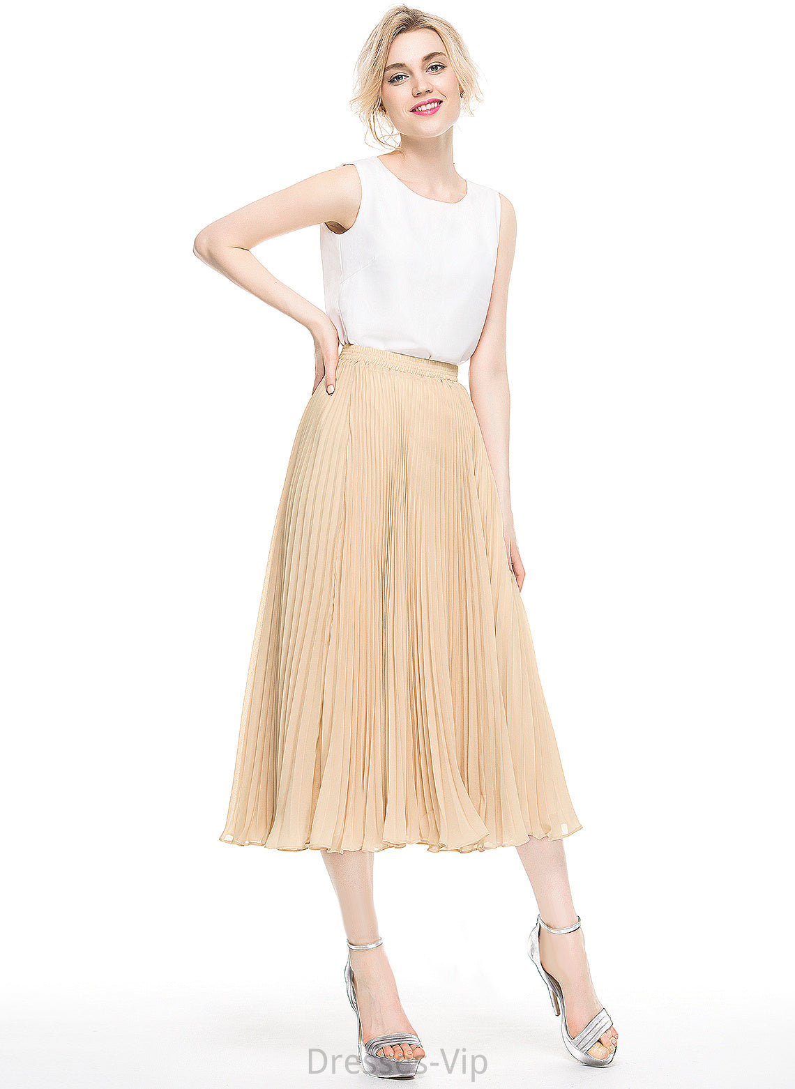 Tea-Length Skirt Cocktail A-Line/Princess With Chiffon Pleated Cocktail Dresses Mckinley