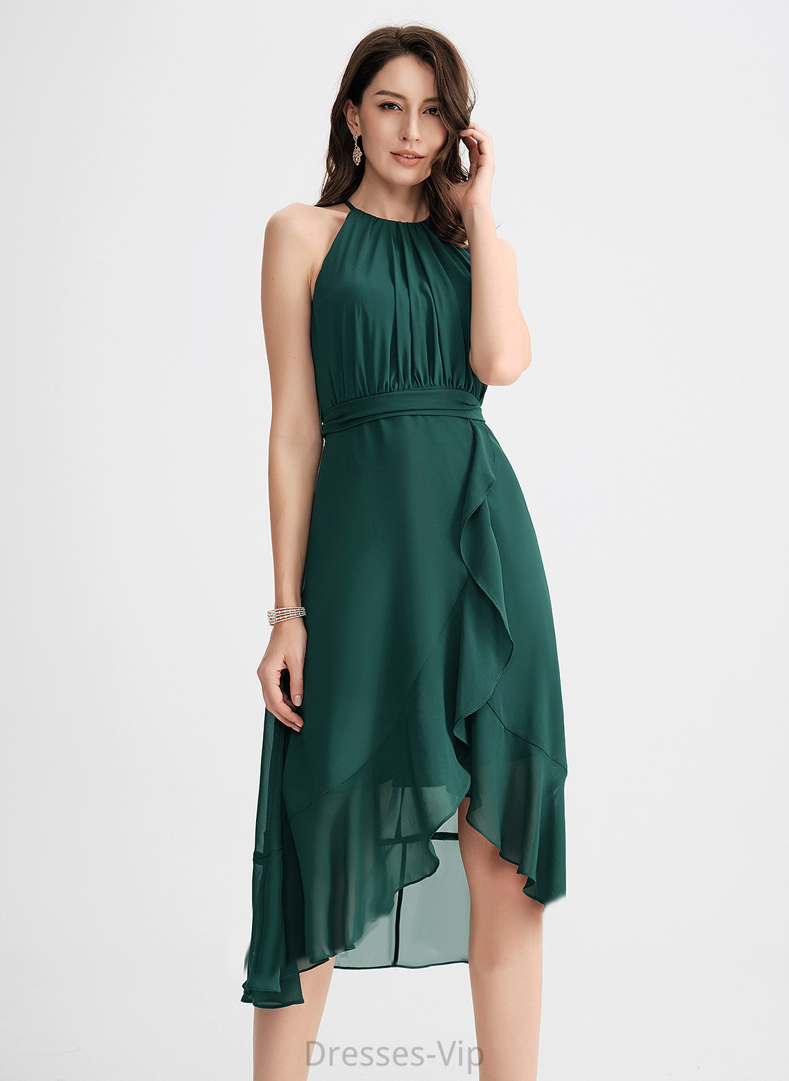 Cocktail Dresses Cocktail A-Line Bow(s) Nathalia Ruffle Dress Neck Scoop With Asymmetrical Chiffon