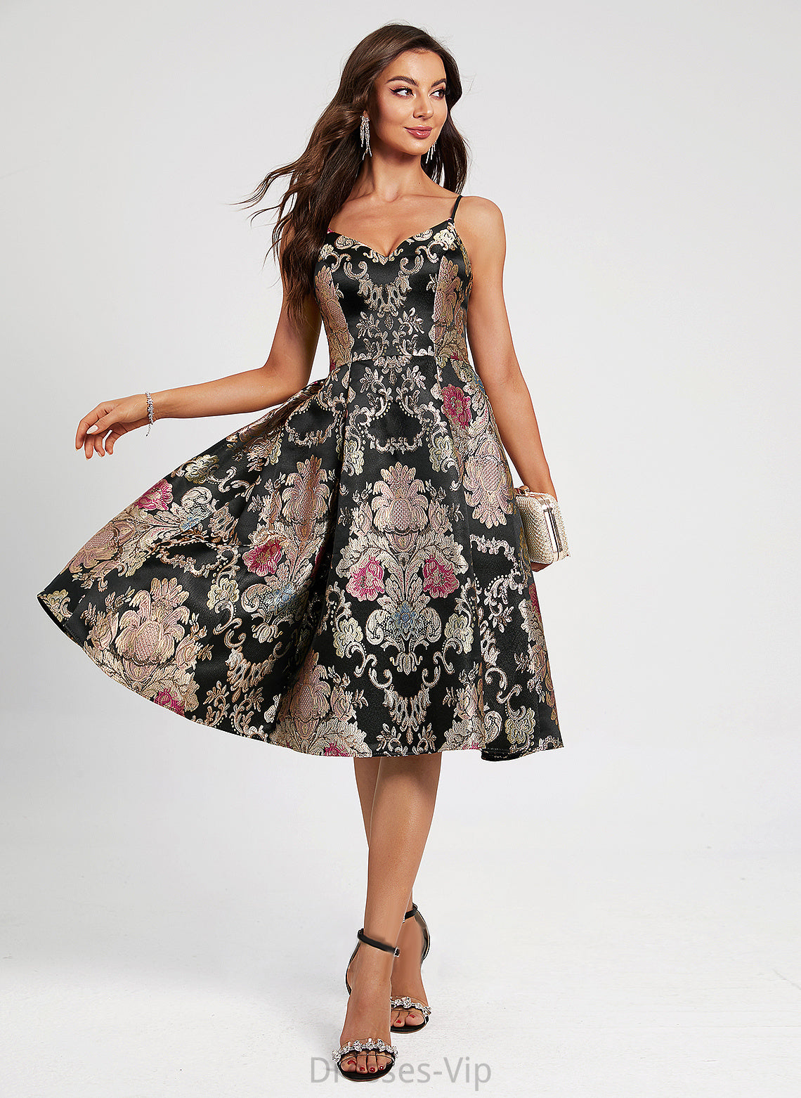 Cocktail V-neck A-Line Lace Dress Flower(s) With Satin Cocktail Dresses Knee-Length Mara