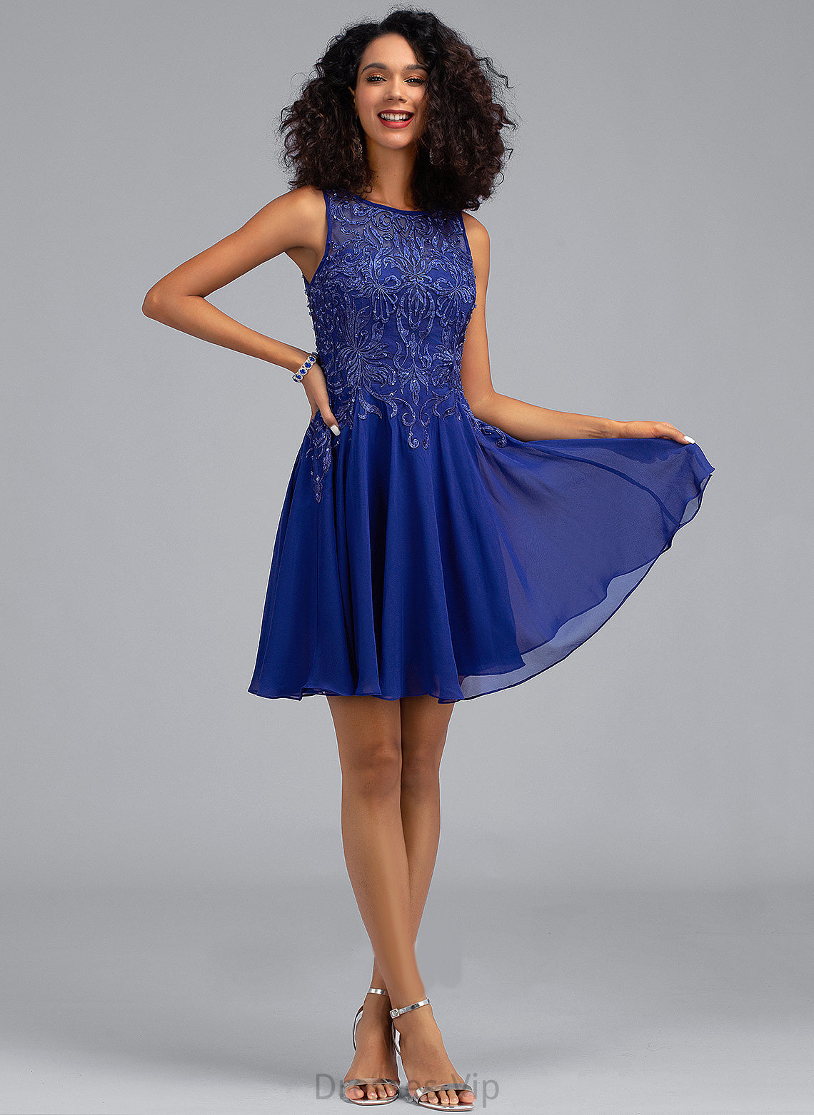 Short/Mini Dress With A-Line Chiffon Neck Homecoming Dresses Lace Willow Scoop Homecoming Beading