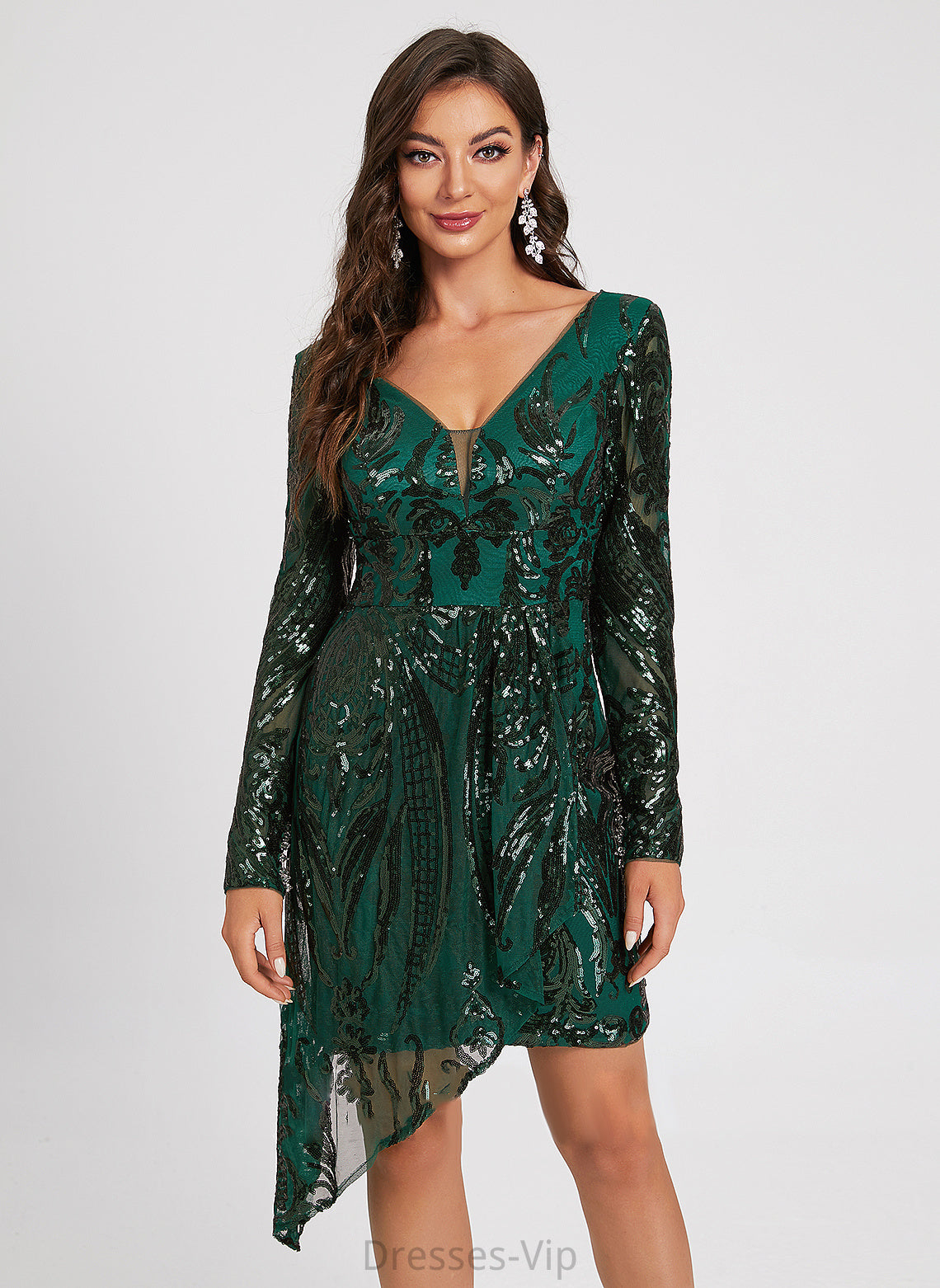 Sequined Asymmetrical Cocktail Lace Guadalupe V-neck Lace Cocktail Dresses Sheath/Column Dress Sequins With