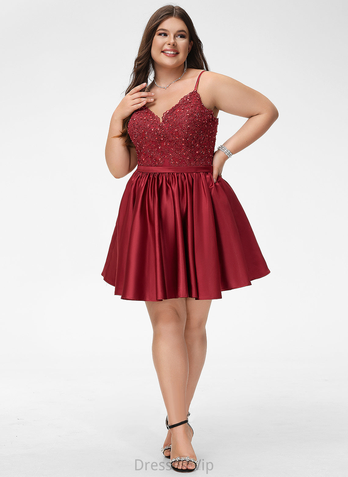 V-neck Dress Short/Mini With A-Line Lace Cocktail Beading Cocktail Dresses Anastasia Satin Lace