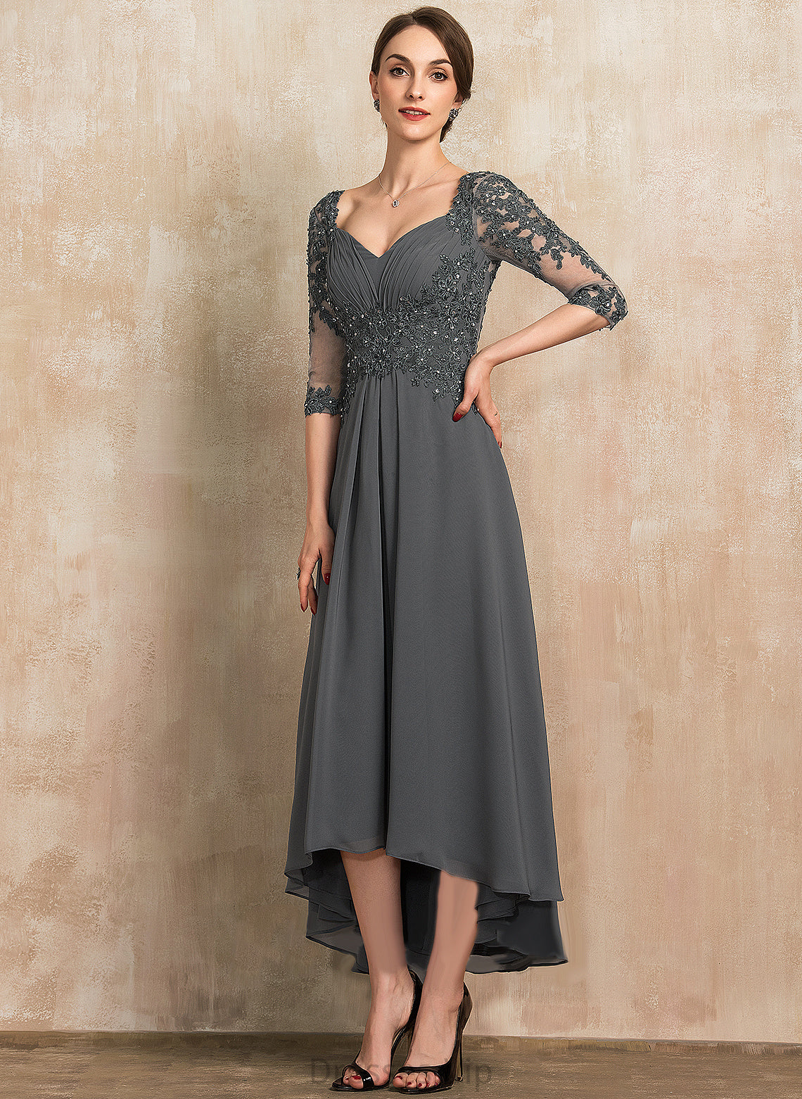 A-Line Cocktail Dresses Cocktail Sweetheart With Sequins Asymmetrical Dress Yazmin Lace Beading Chiffon