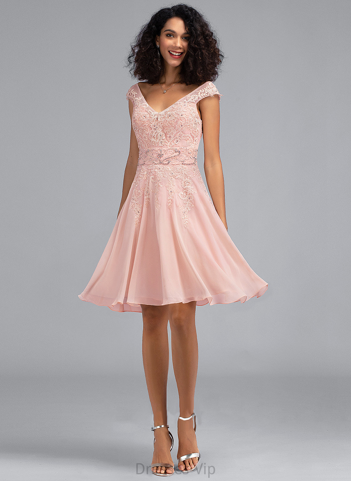 Beading Ciara Dress Cocktail Chiffon Cocktail Dresses With Lace Lace V-neck A-Line Knee-Length