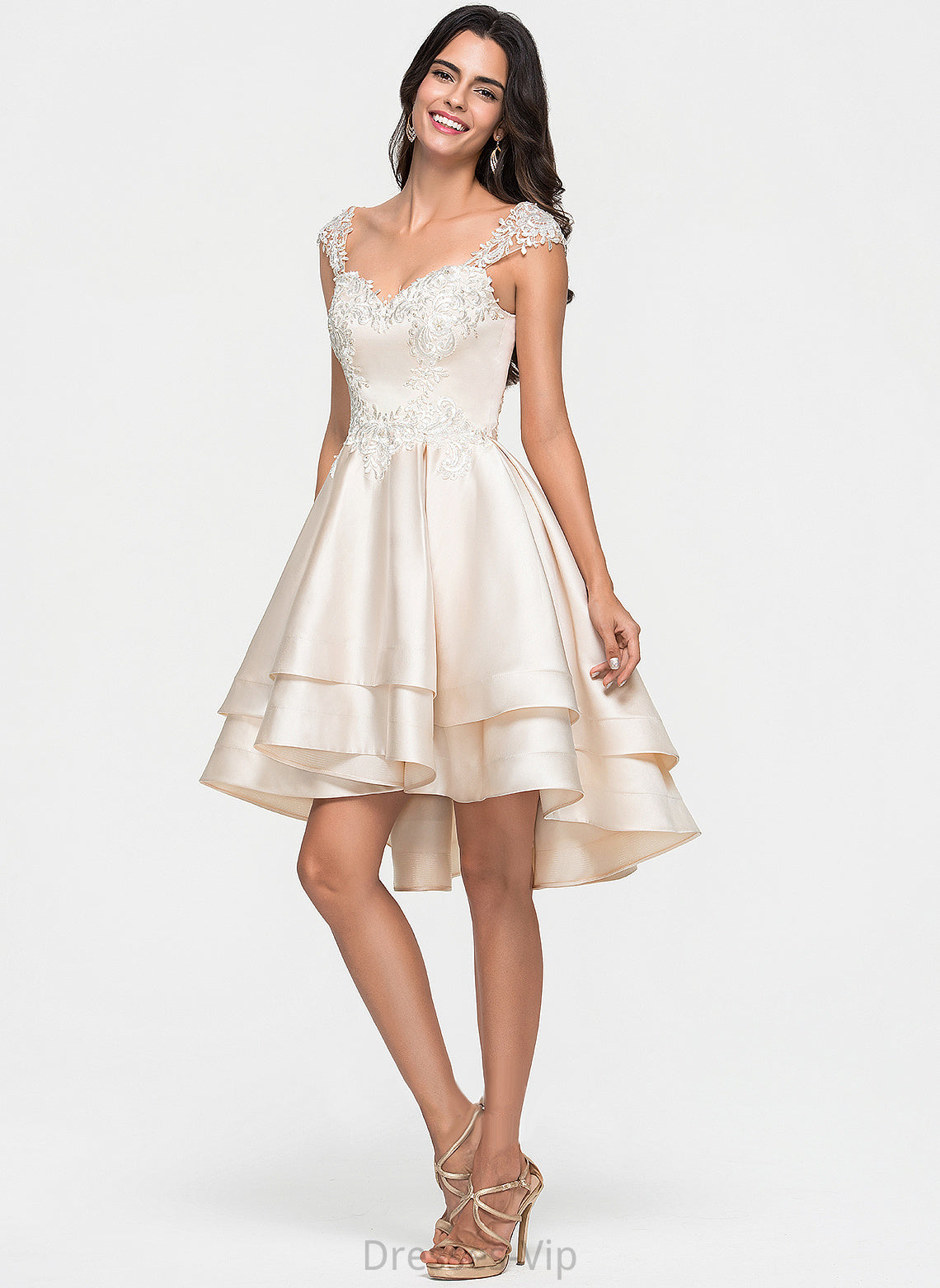 Homecoming With Lace Beading Isabell Ruffles Sweetheart Homecoming Dresses Satin Asymmetrical Cascading Dress A-Line