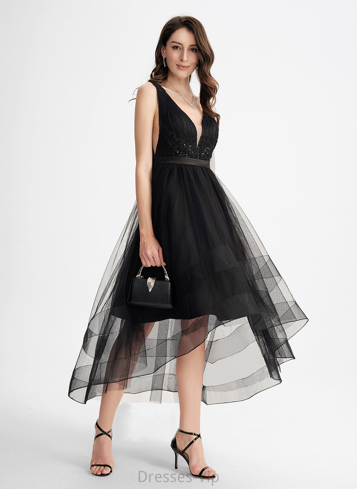 With Asymmetrical A-Line Tulle Cocktail Dress Cocktail Dresses Daisy Sequins Lace V-neck