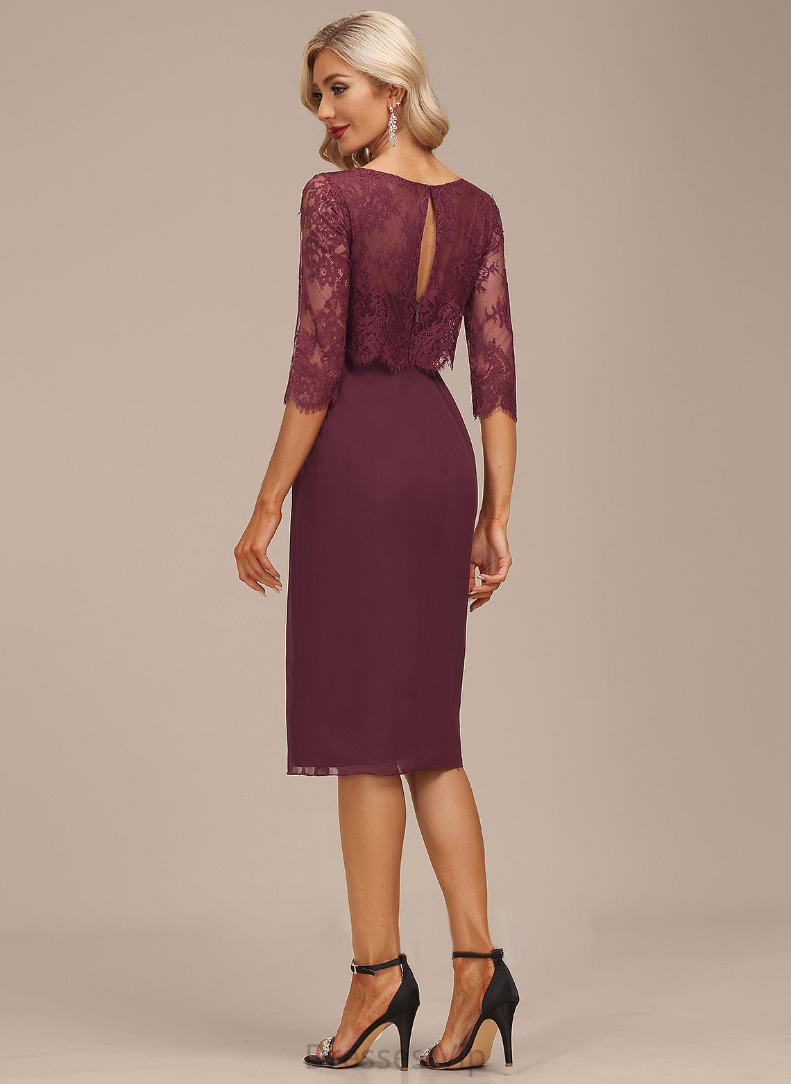 With Cocktail Scoop Knee-Length Theresa Dress Neck Lace Ruffle Cocktail Dresses Sheath/Column Chiffon