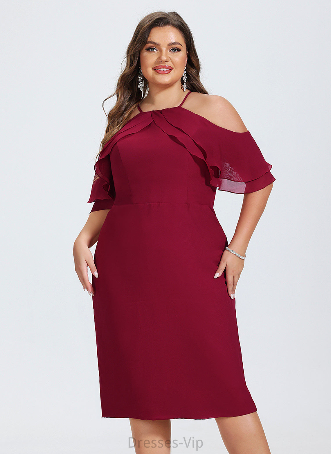 Evangeline Cascading Knee-Length Ruffles Cocktail With Chiffon Cocktail Dresses Dress Square Sheath/Column Neckline