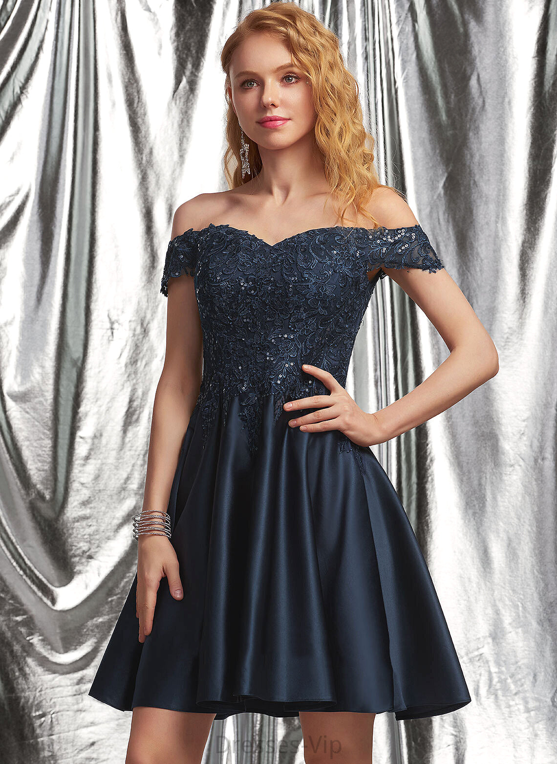 Satin Homecoming With Julianne Homecoming Dresses Off-the-Shoulder A-Line Short/Mini Lace Dress