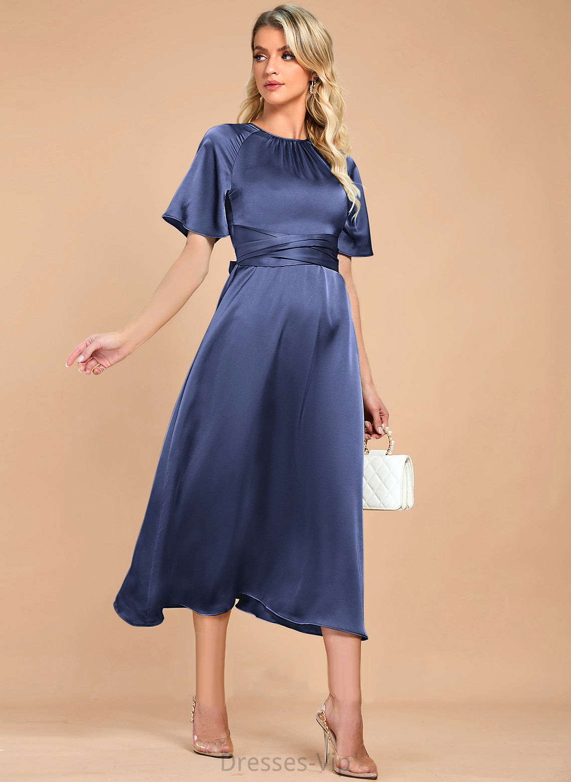 Jazlyn Cocktail Dresses Cocktail Tea-Length A-Line Satin Dress