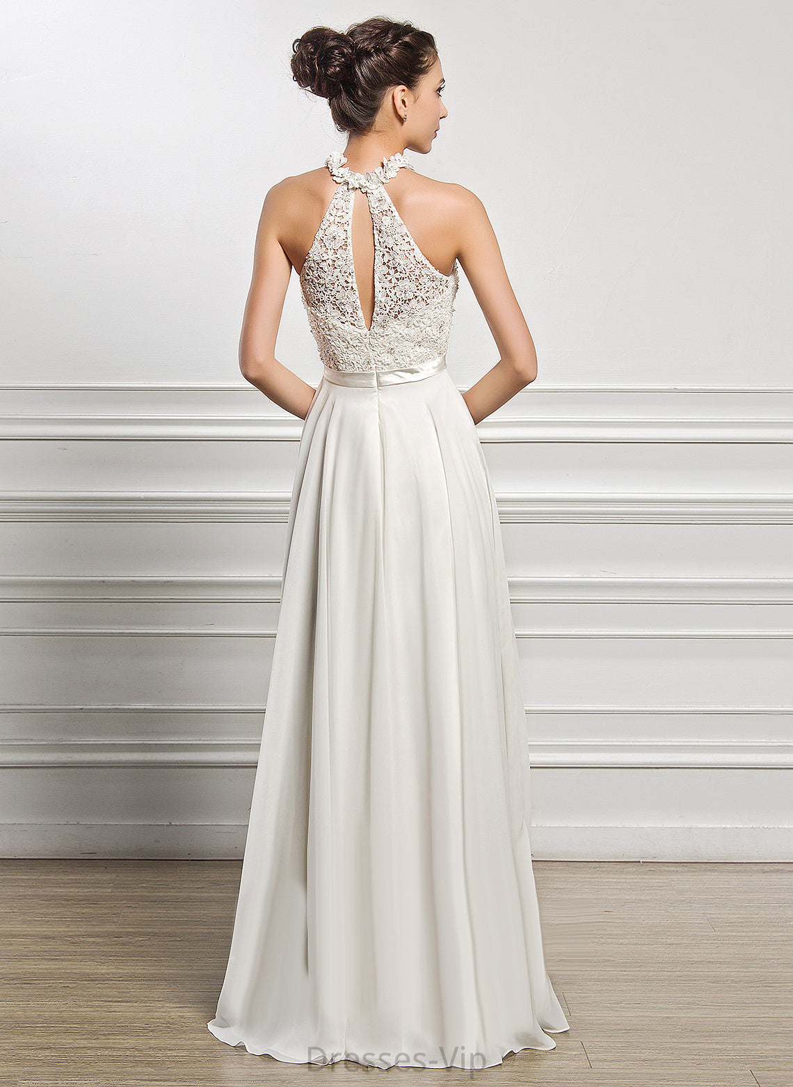 Wedding Dresses Floor-Length With Beading Wedding Chiffon A-Line Arely Lace Sequins Dress