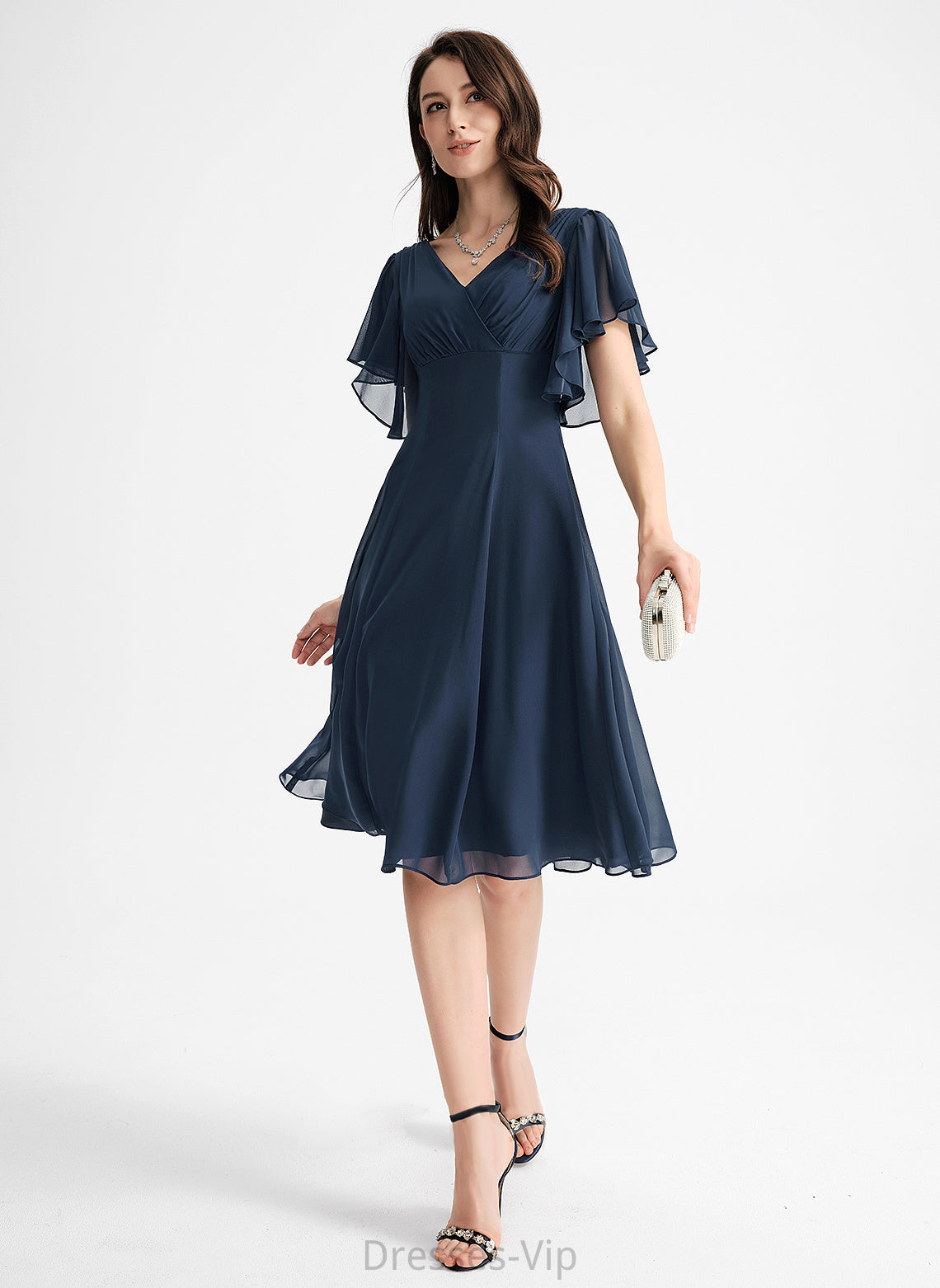 Knee-Length A-Line V-neck Cocktail Dresses June Chiffon Cocktail Dress