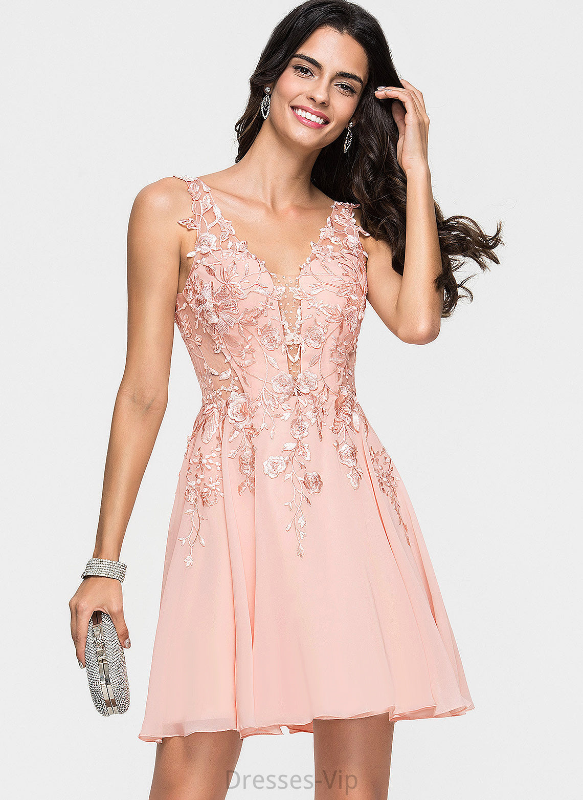 Dress With A-Line Tabitha Homecoming Dresses V-neck Beading Chiffon Lace Short/Mini Homecoming