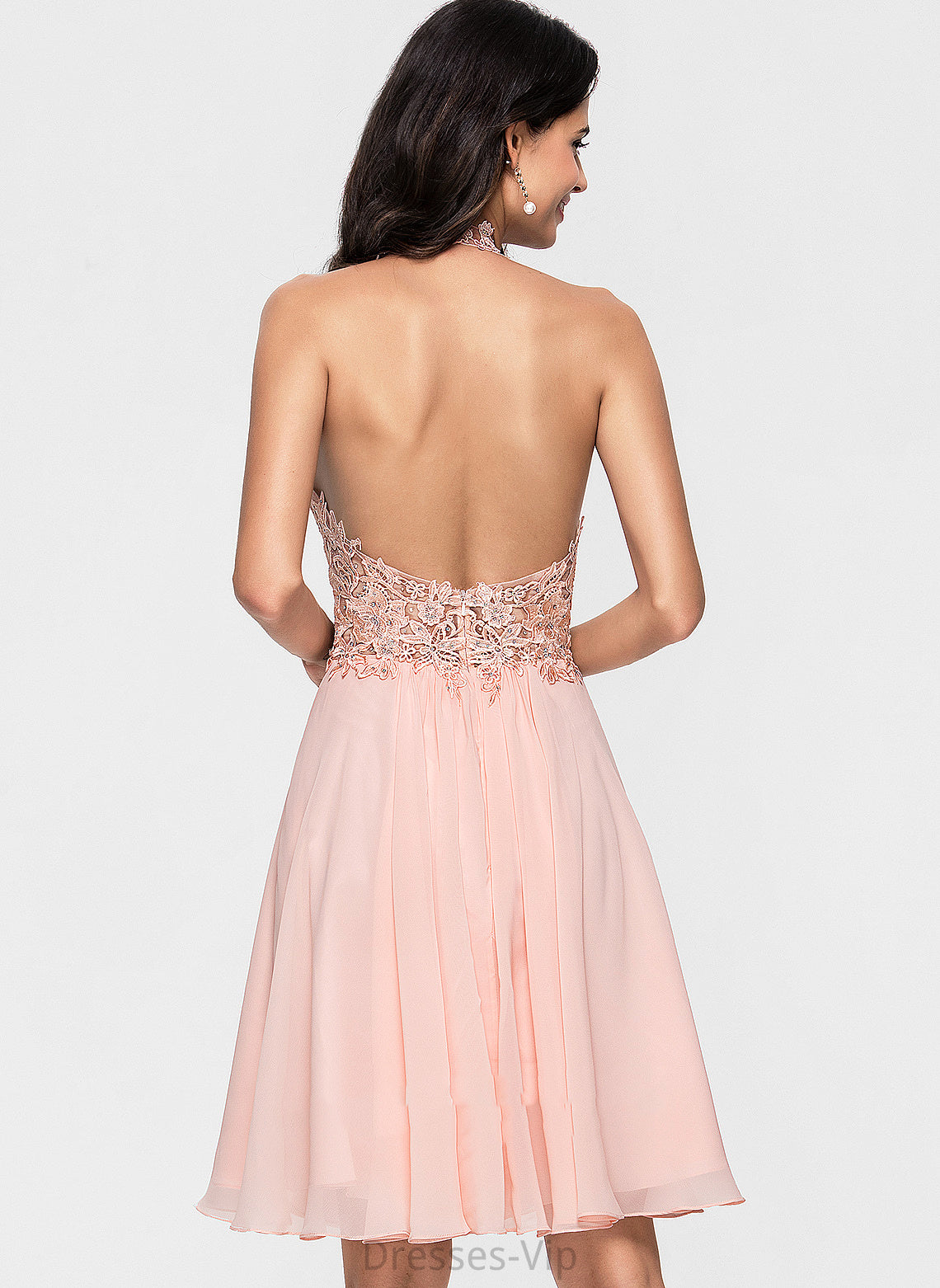 Knee-Length Halter A-Line Chiffon With Homecoming Dresses Beading Lace Homecoming Dress Danielle